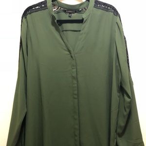Express Olive Green Long Sleeve Button Up Blouse